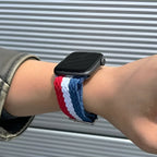 Correa Apple Watch de nailon trenzado, motivo ondulado tricolor, ajustable, modelo Jex