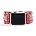 Correa Apple Watch multicapa, perlas de jaspe y cordón trenzado fucsia, para mujer, modelo Vayra