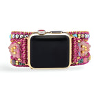 Correa Apple Watch multicapa, perlas de jaspe y cordón trenzado fucsia, para mujer, modelo Vayra