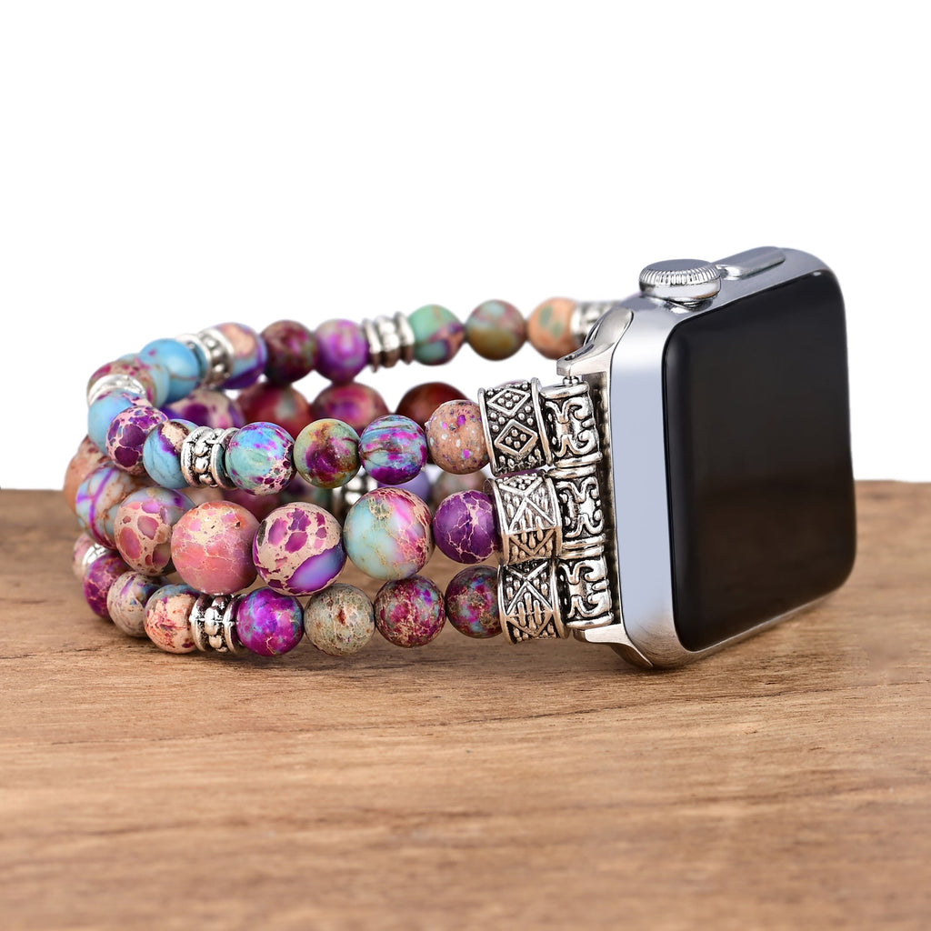 Correa Apple Watch de piedra emperador, tres hilos, estilo bohemio, para mujer, modelo Bria