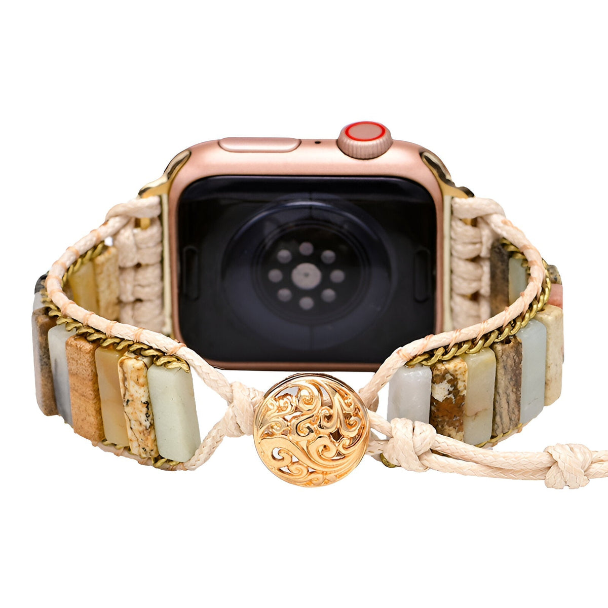 Correa Apple Watch de amazonita y cordón trenzado, estilo bohemio, para mujer, modelo Iria