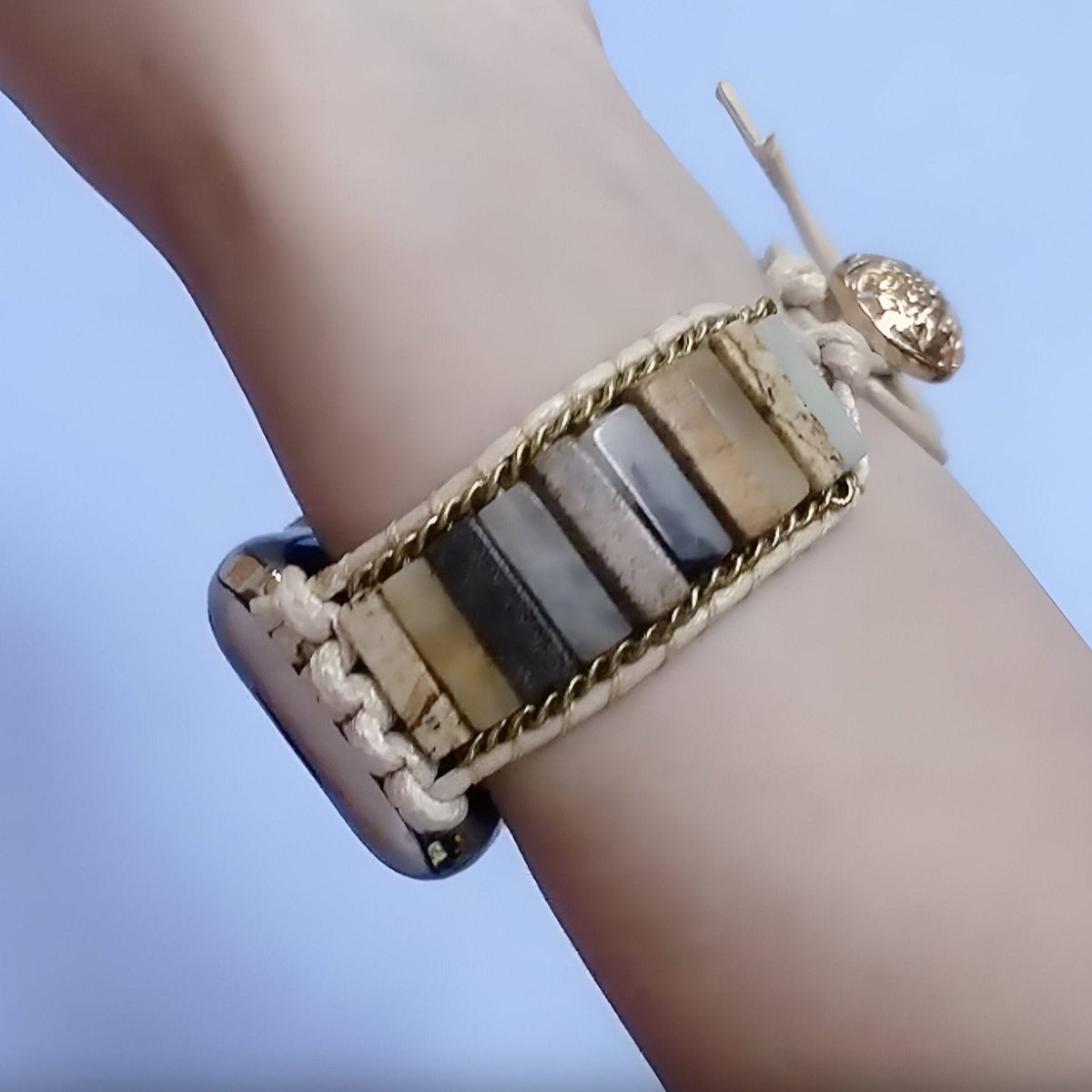 Correa Apple Watch de amazonita y cordón trenzado, estilo bohemio, para mujer, modelo Iria