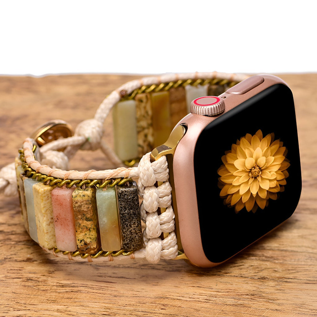 Correa Apple Watch de amazonita y cordón trenzado, estilo bohemio, para mujer, modelo Iria