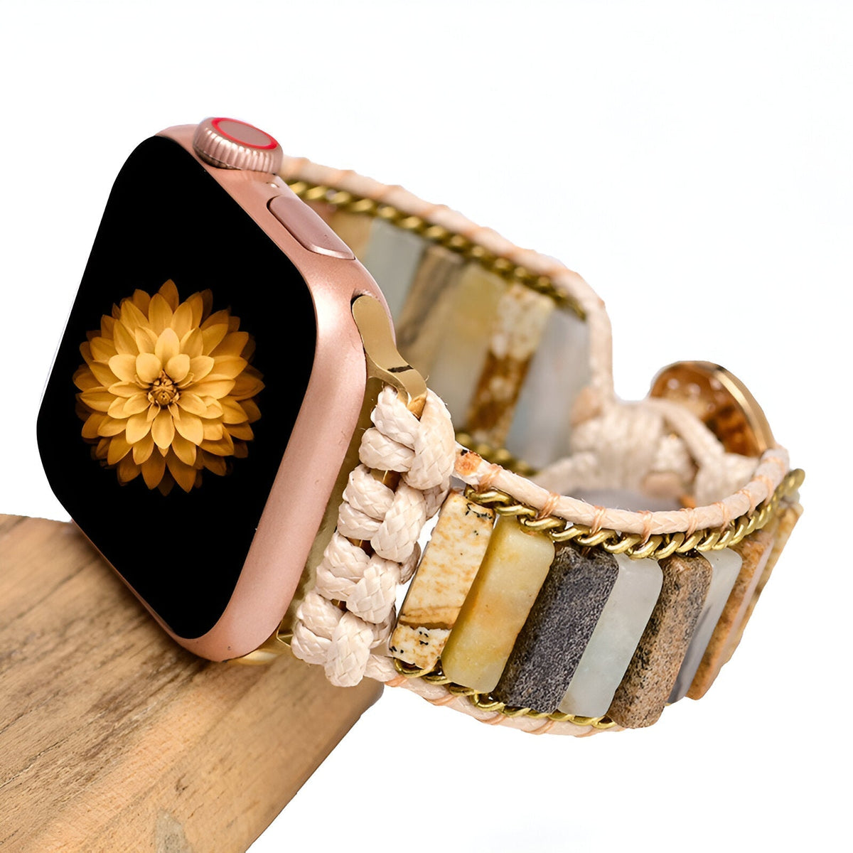 Correa Apple Watch de amazonita y cordón trenzado, estilo bohemio, para mujer, modelo Iria