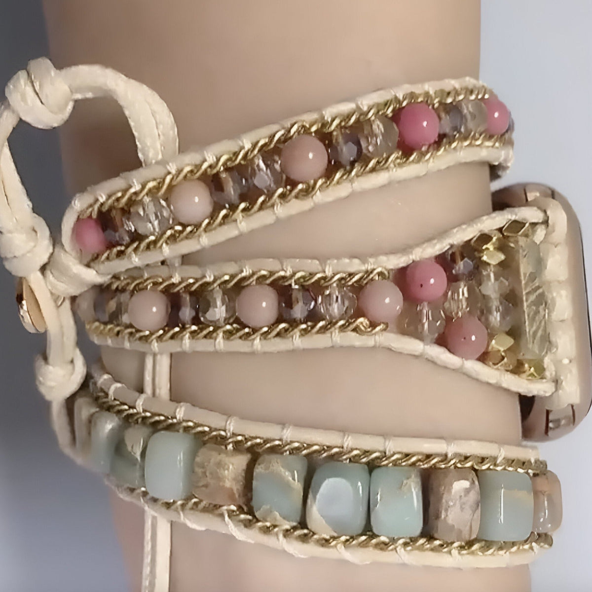 Correa Apple Watch de piedras naturales, 3 hilos trenzados, para mujer, modelo Sylas