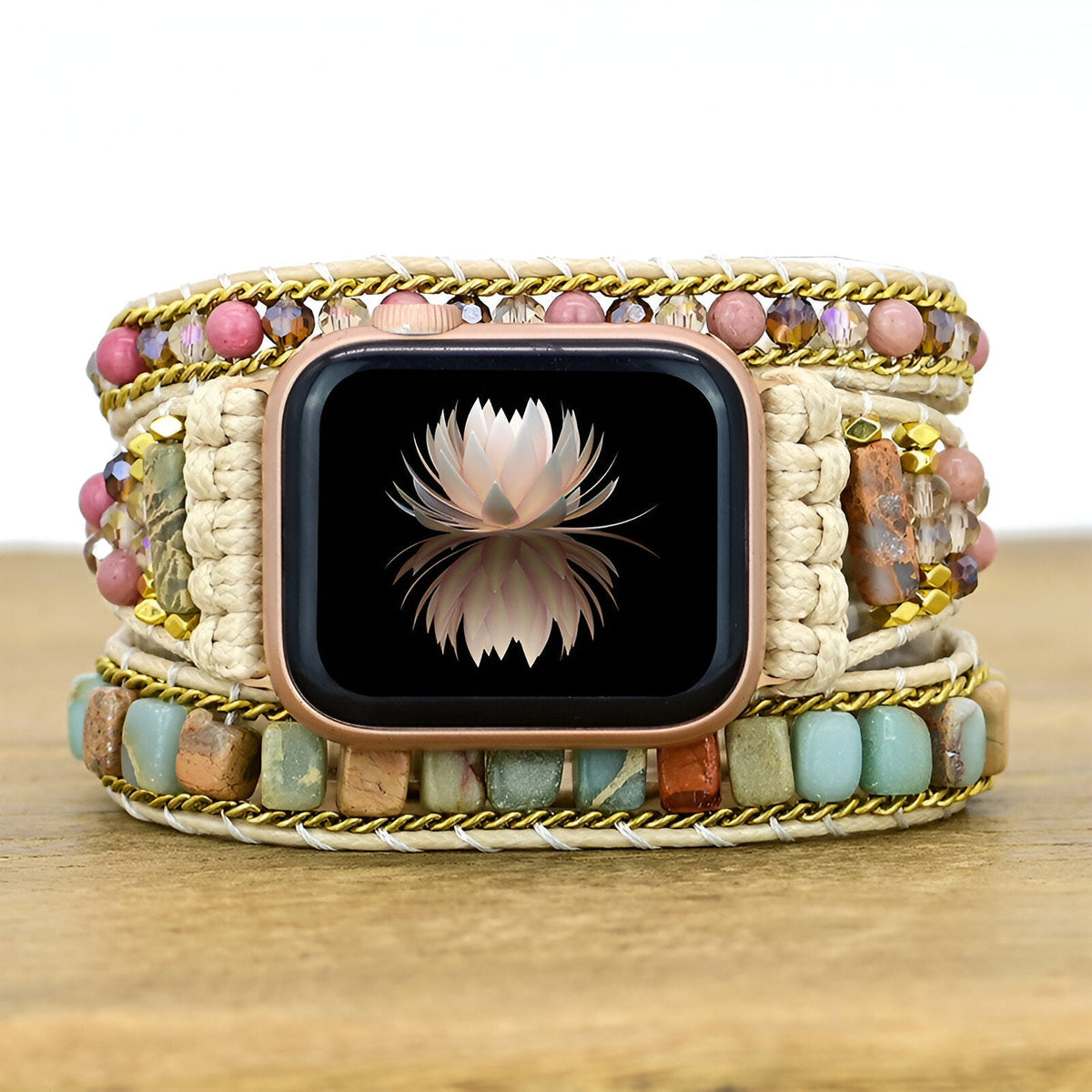 Correa Apple Watch de piedras naturales, 3 hilos trenzados, para mujer, modelo Sylas