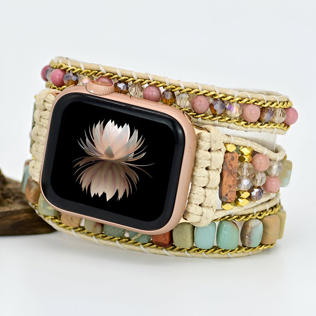 Correa Apple Watch de piedras naturales, 3 hilos trenzados, para mujer, modelo Sylas