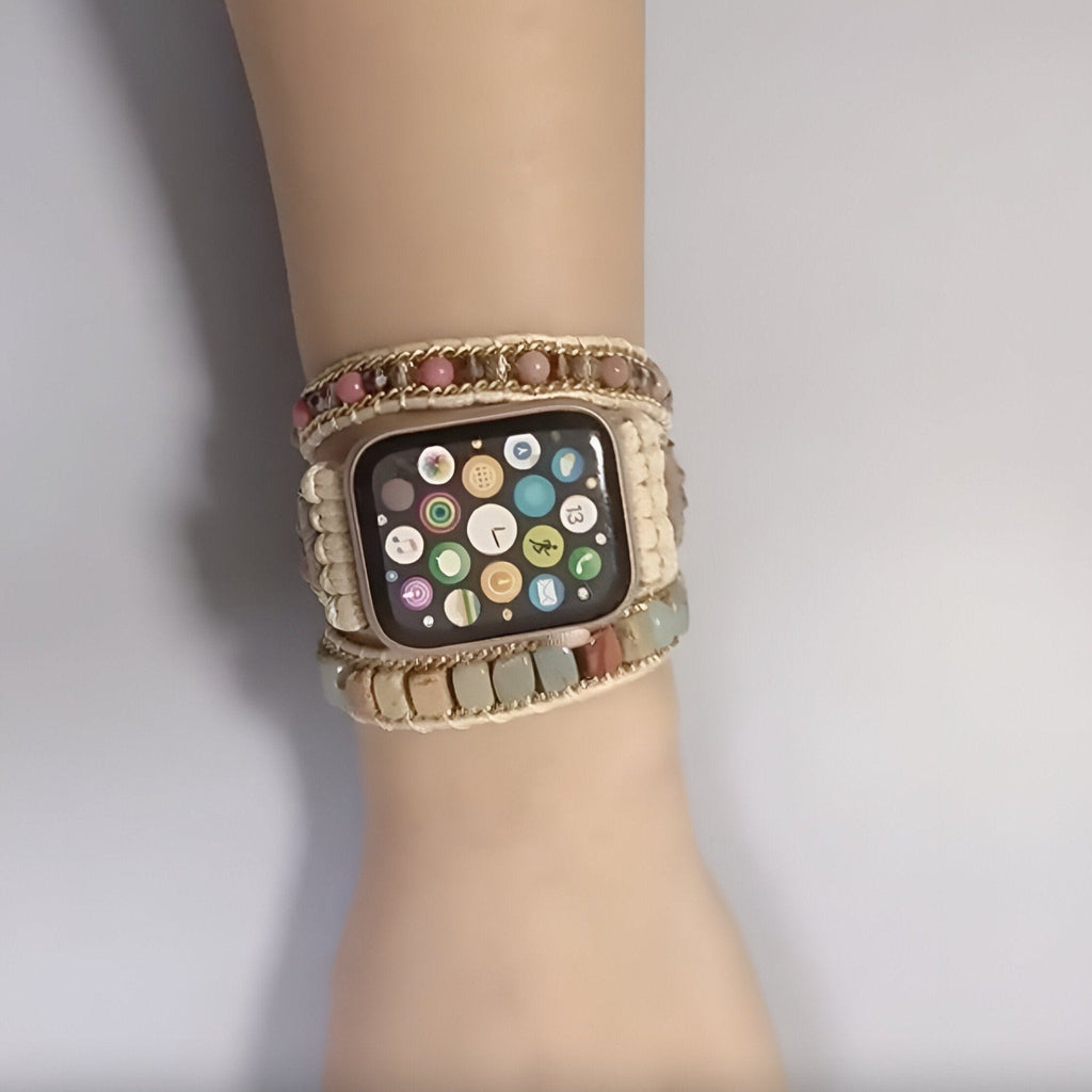 Correa Apple Watch de piedras naturales, 3 hilos trenzados, para mujer, modelo Sylas