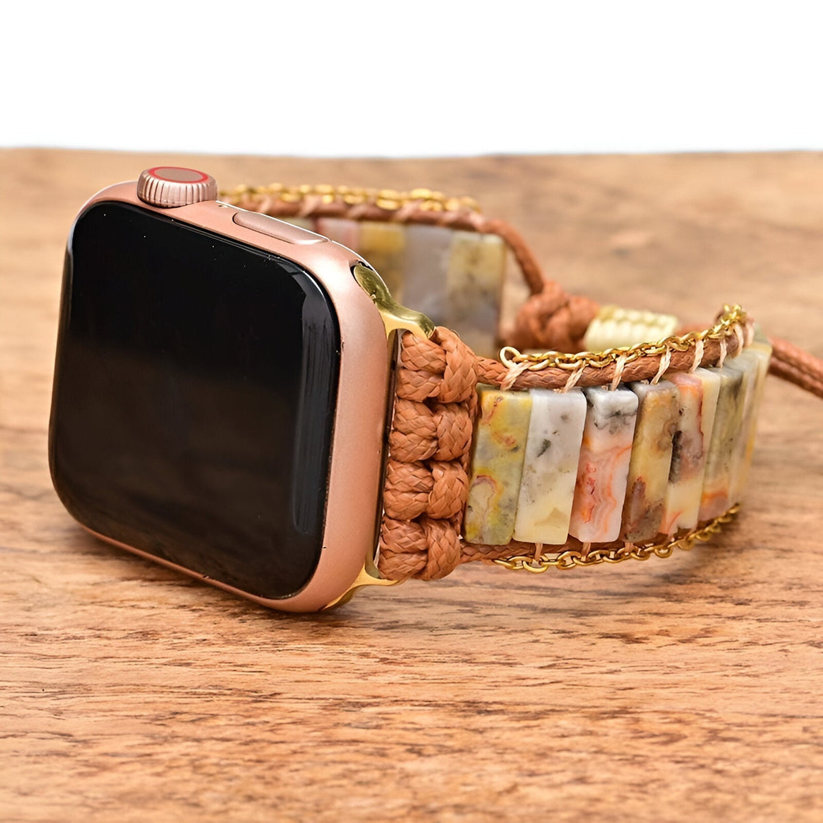 Correa Apple Watch, de piedras de ágata y cordón, para mujer, modelo Kyla