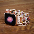 Correa Apple Watch bohemia multicapa, piedras y cristales multicolores, para mujer, modelo Aeron