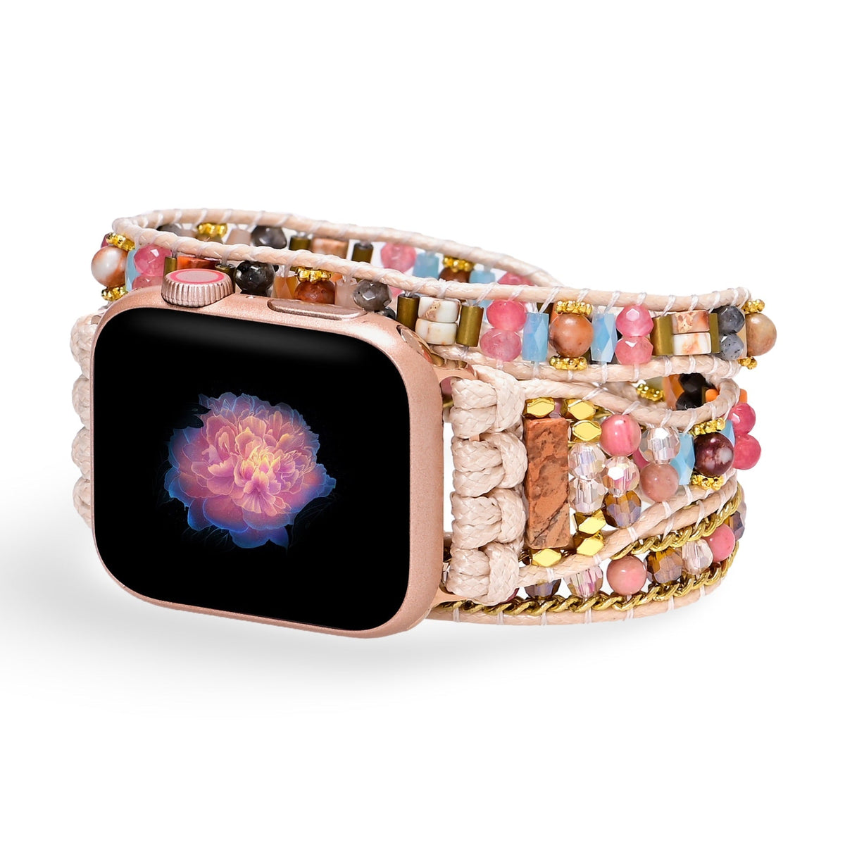 Correa Apple Watch bohemia multicapa, piedras y cristales multicolores, para mujer, modelo Aeron