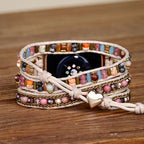 Correa Apple Watch bohemia multicapa, piedras y cristales multicolores, para mujer, modelo Aeron