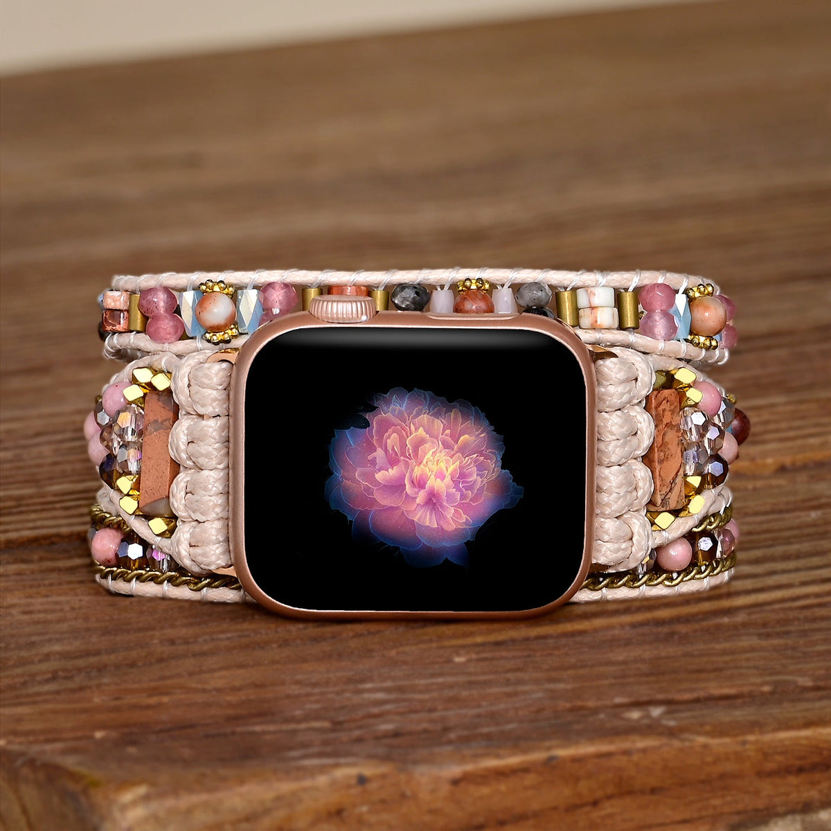 Correa Apple Watch bohemia multicapa, piedras y cristales multicolores, para mujer, modelo Aeron