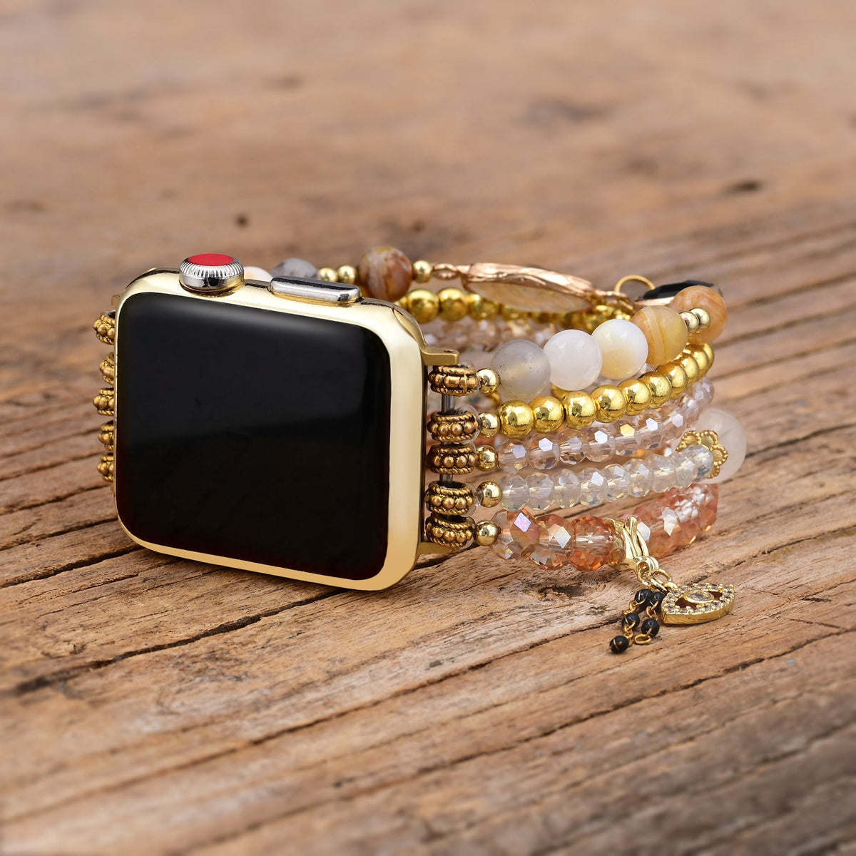 Correa Apple Watch multihilo, cuentas y cristal, dije de ojo, para mujer, modelo Merine