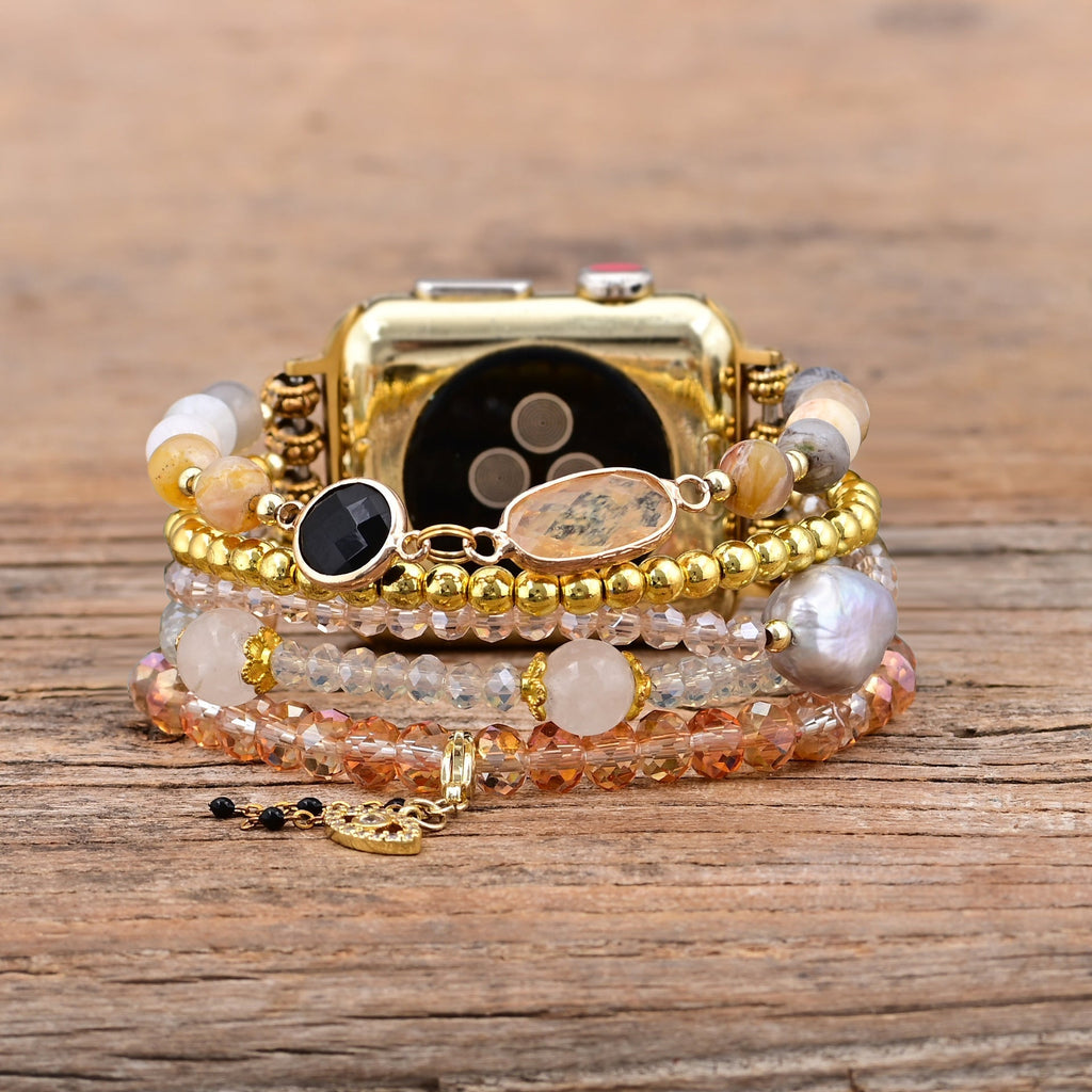 Correa Apple Watch multihilo, cuentas y cristal, dije de ojo, para mujer, modelo Merine