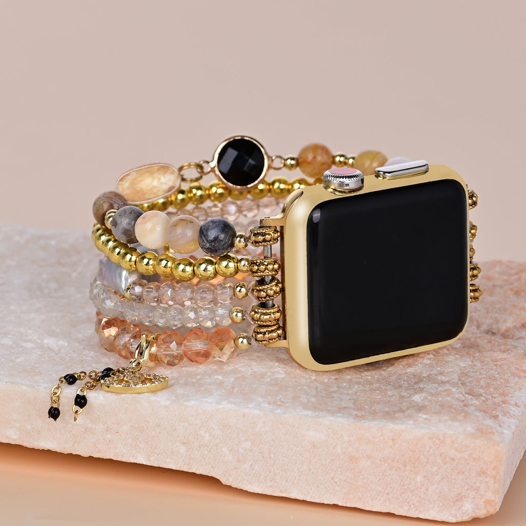 Correa Apple Watch multihilo, cuentas y cristal, dije de ojo, para mujer, modelo Merine