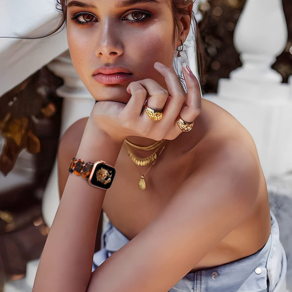 Correa Apple Watch, de resina, para mujer, estilo salvaje, modelo Lokou