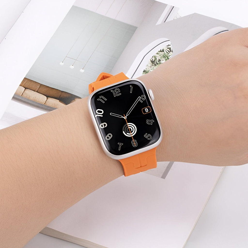 Correa de Apple Watch de silicona, motivo H en relieve, cierre de hebilla, modelo Luxa