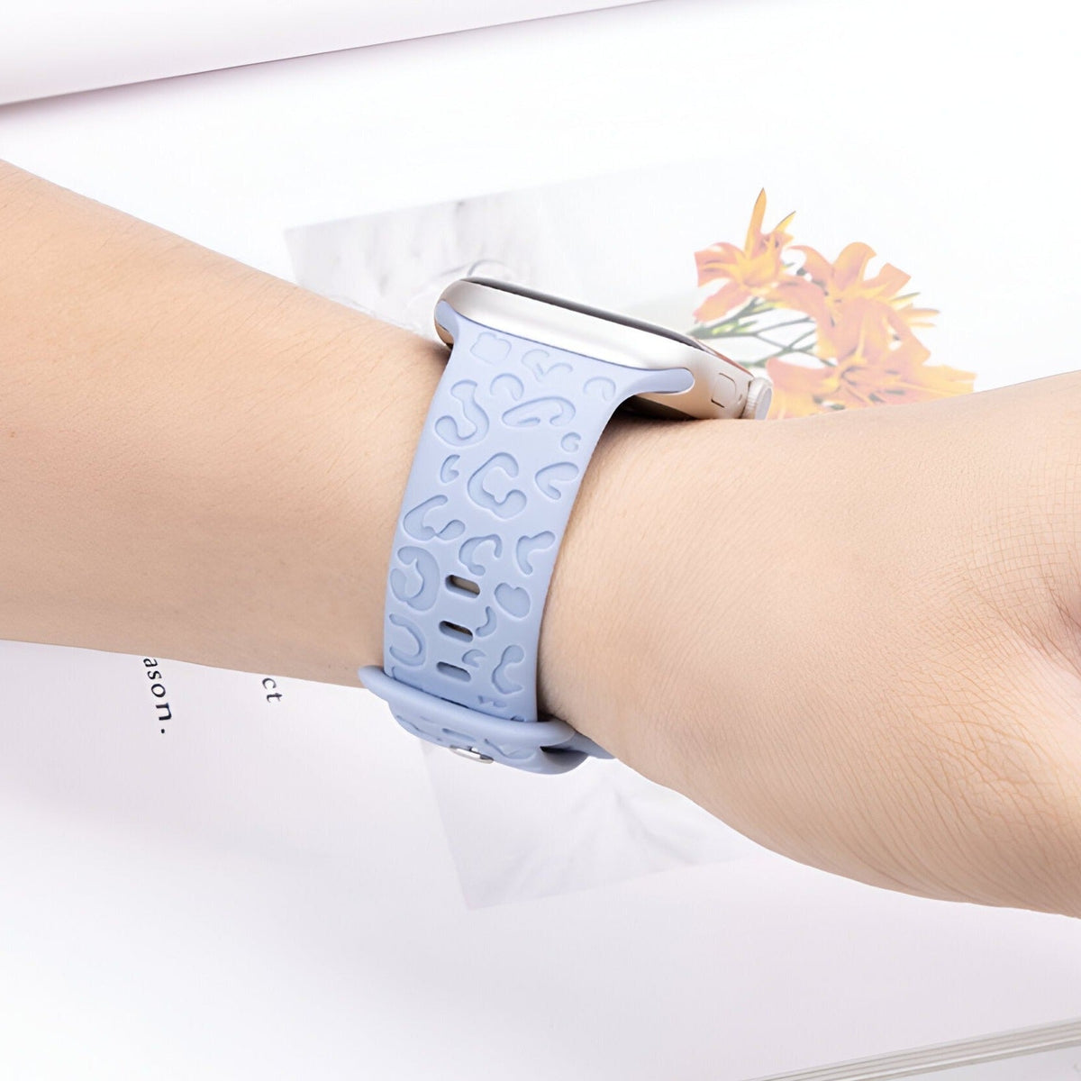 Correa de Apple Watch de silicona, motivo leopardo en relieve, todas las series, modelo Soria