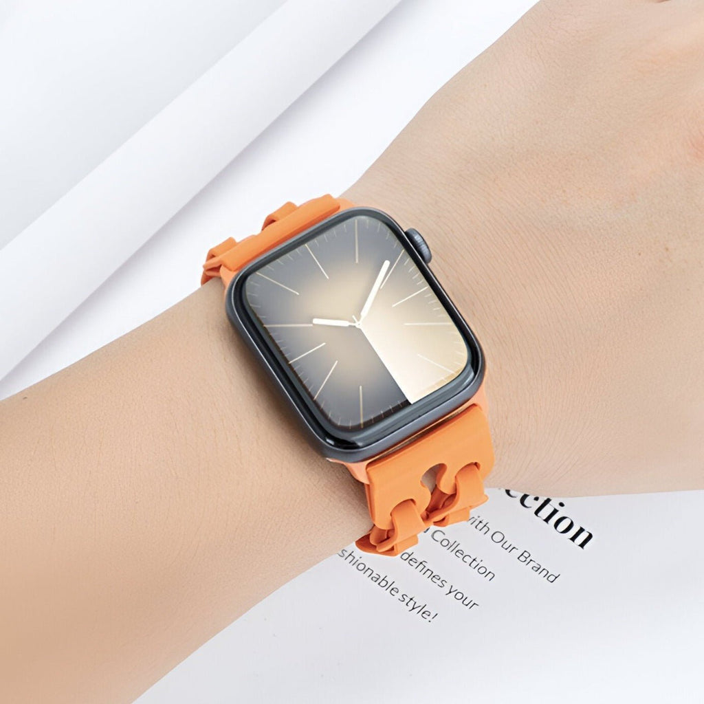 Correa de Apple Watch de silicona calada, diseño de eslabones de cadena, modelo Vexa