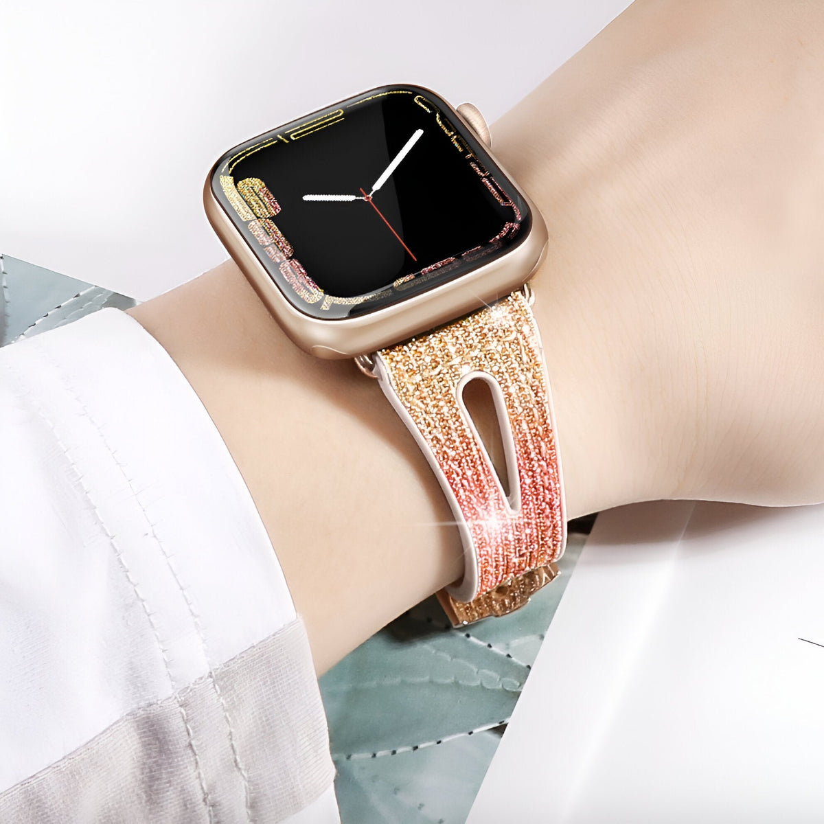 Correa Apple Watch, de silicona con purpurina, para mujer, modelo Rhea