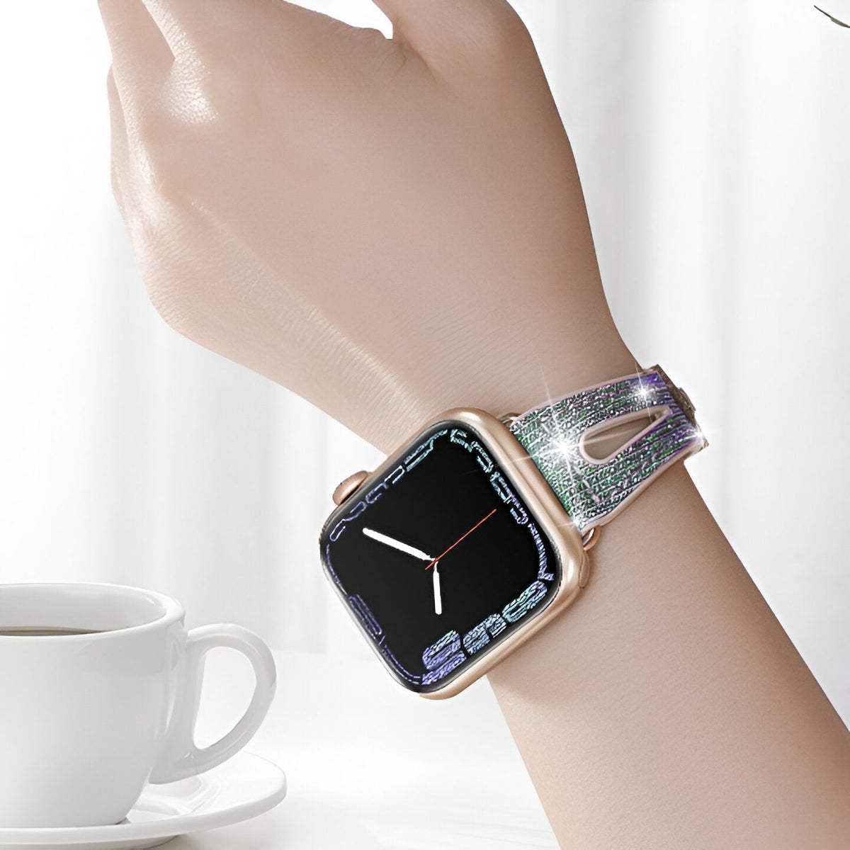 Correa Apple Watch, de silicona con purpurina, para mujer, modelo Rhea
