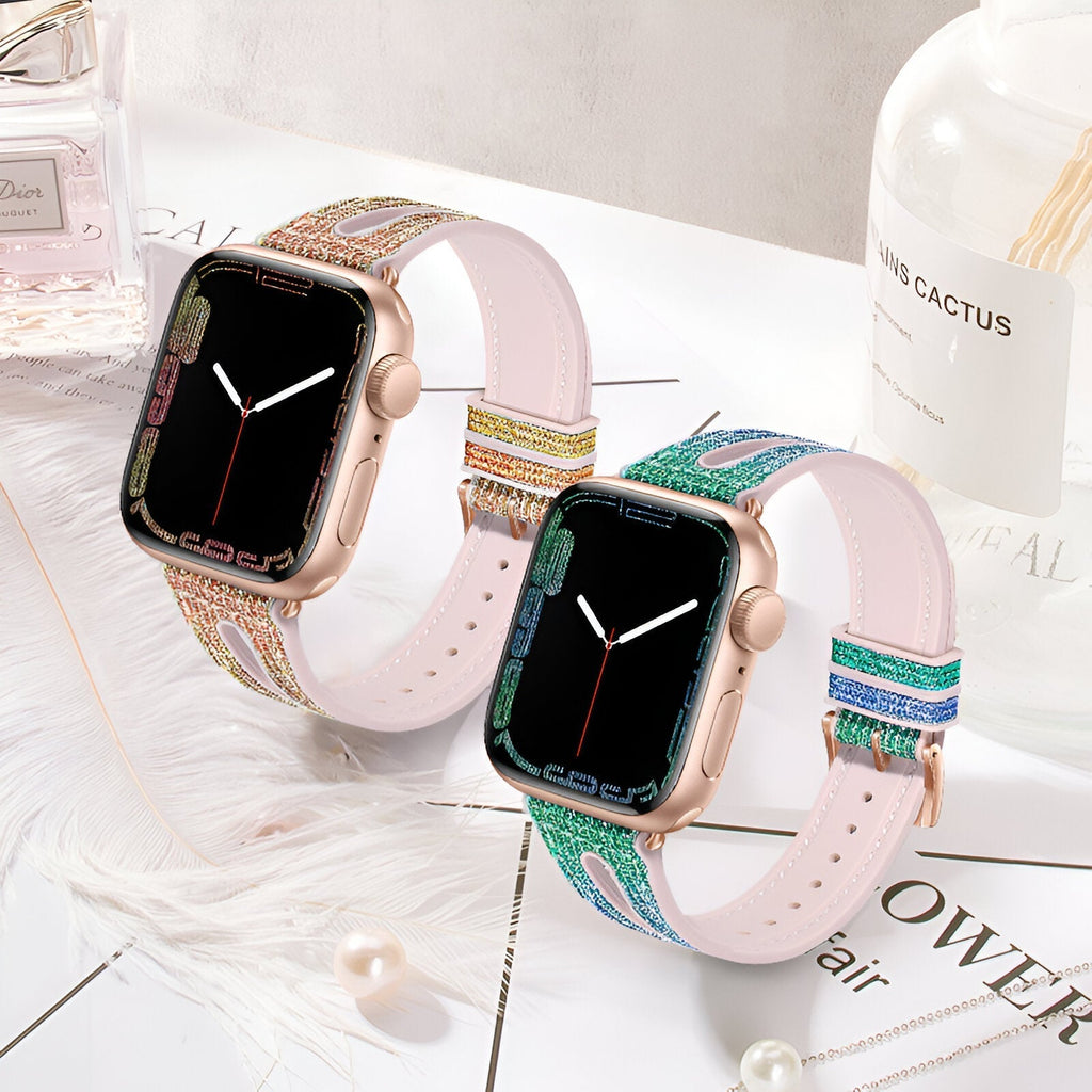 Correa Apple Watch, de silicona con purpurina, para mujer, modelo Rhea