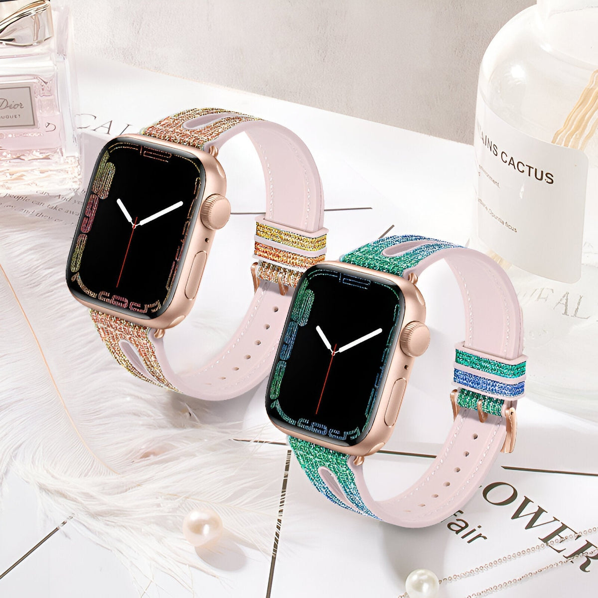 Correa Apple Watch, de silicona con purpurina, para mujer, modelo Rhea