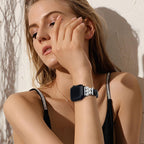 Correa Apple Watch, de piel vegana sintética, adornada con perlas, para mujer, modelo Amira