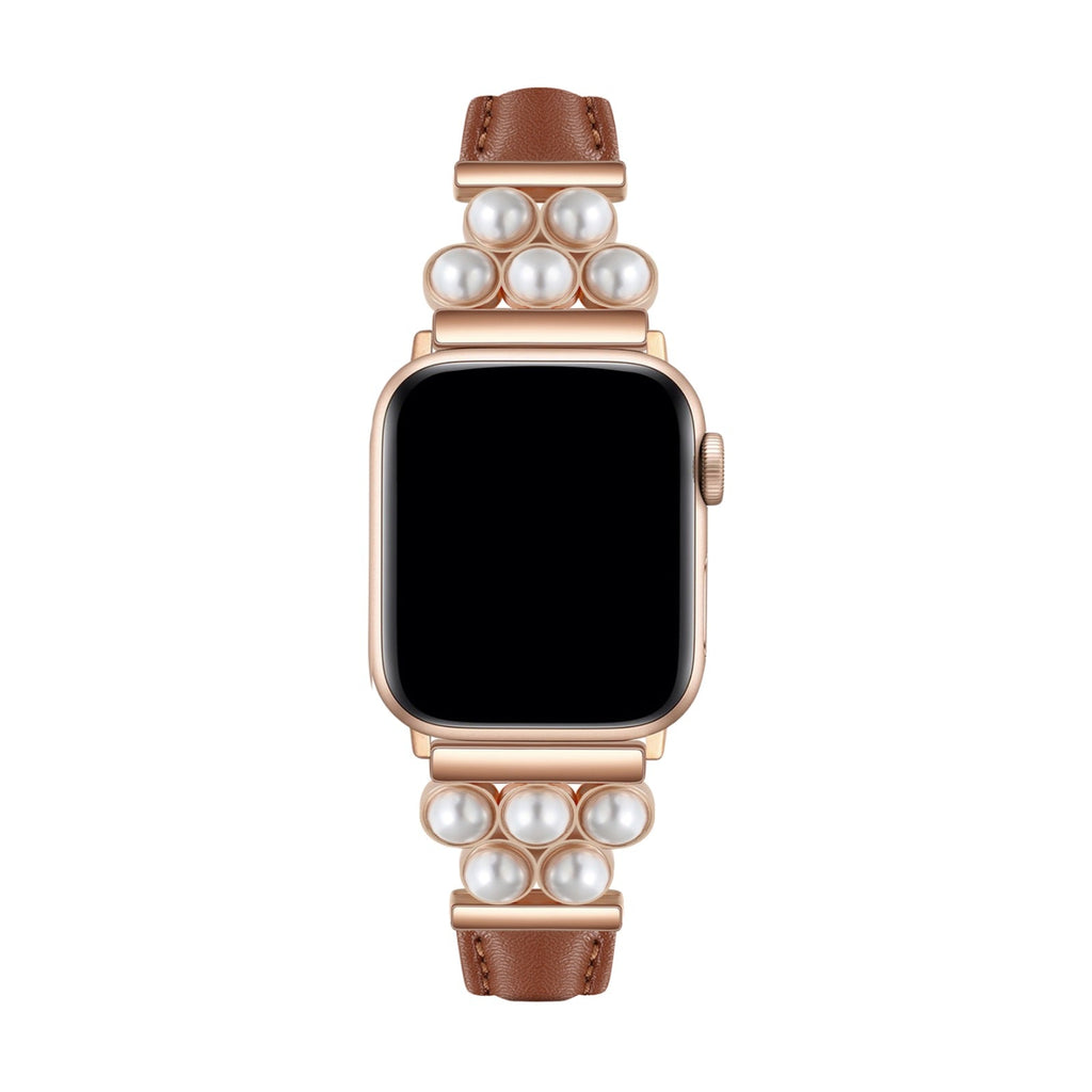 Correa Apple Watch, de piel vegana sintética, adornada con perlas, para mujer, modelo Amira