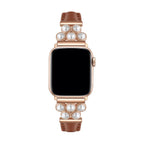 Correa Apple Watch, de piel vegana sintética, adornada con perlas, para mujer, modelo Amira