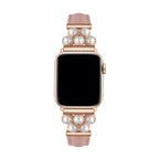 Correa Apple Watch, de piel vegana sintética, adornada con perlas, para mujer, modelo Amira
