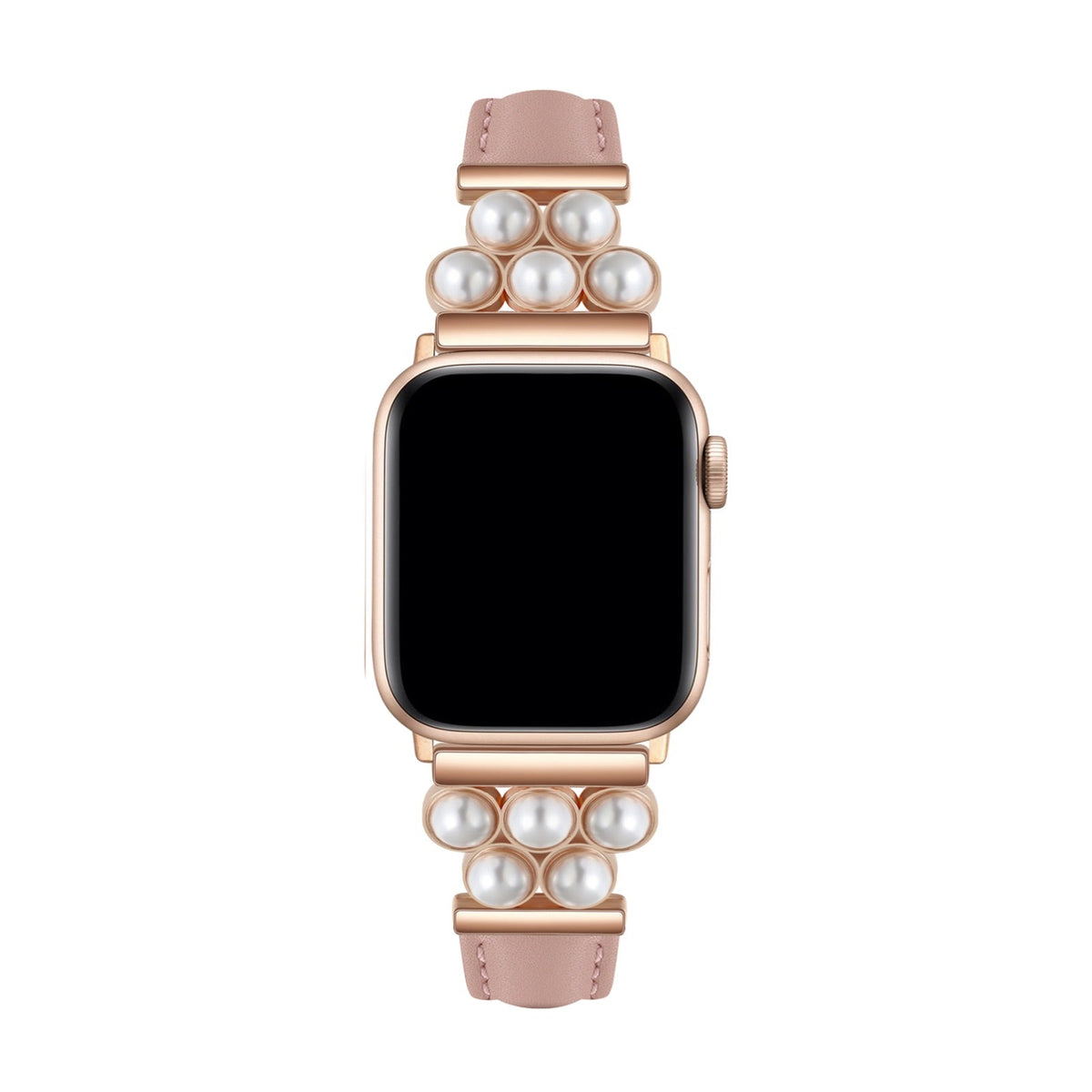 Correa Apple Watch, de piel vegana sintética, adornada con perlas, para mujer, modelo Amira