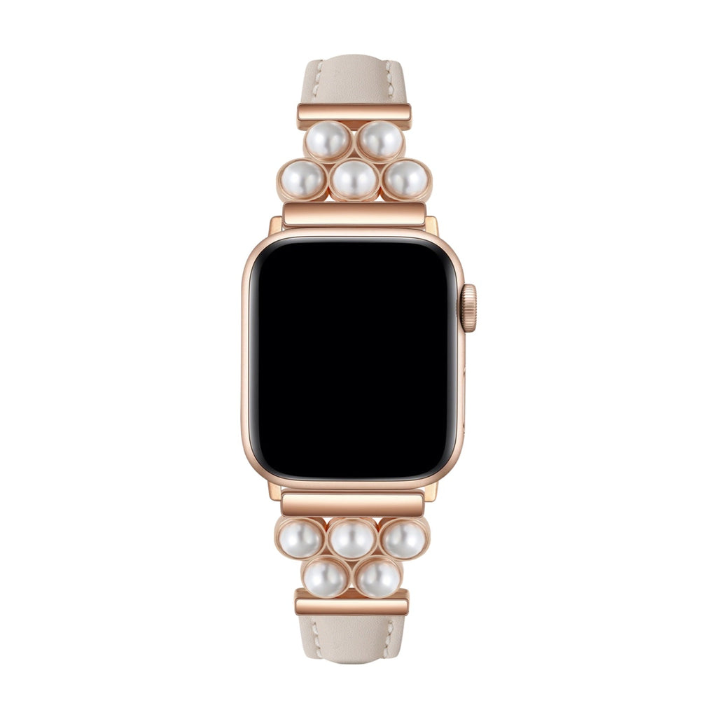 Correa Apple Watch, de piel vegana sintética, adornada con perlas, para mujer, modelo Amira