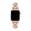 Correa Apple Watch, de piel vegana sintética, adornada con perlas, para mujer, modelo Amira