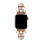 Correa Apple Watch, de piel vegana sintética, adornada con perlas, para mujer, modelo Amira