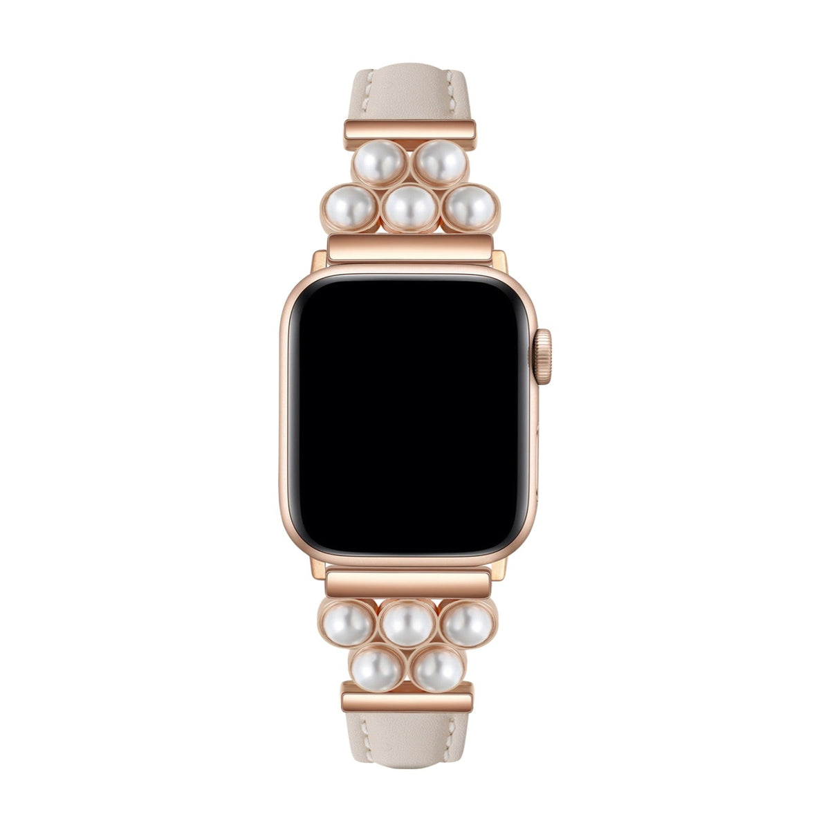 Correa Apple Watch, de piel vegana sintética, adornada con perlas, para mujer, modelo Amira
