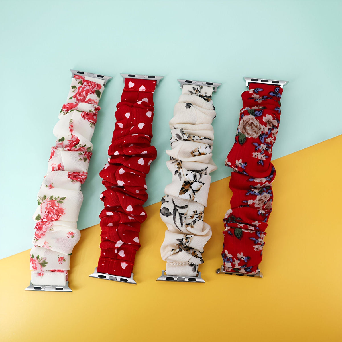 Correa Apple Watch estilo scrunchie, tela elástica con motivos florales, para mujer, modelo Nyssara