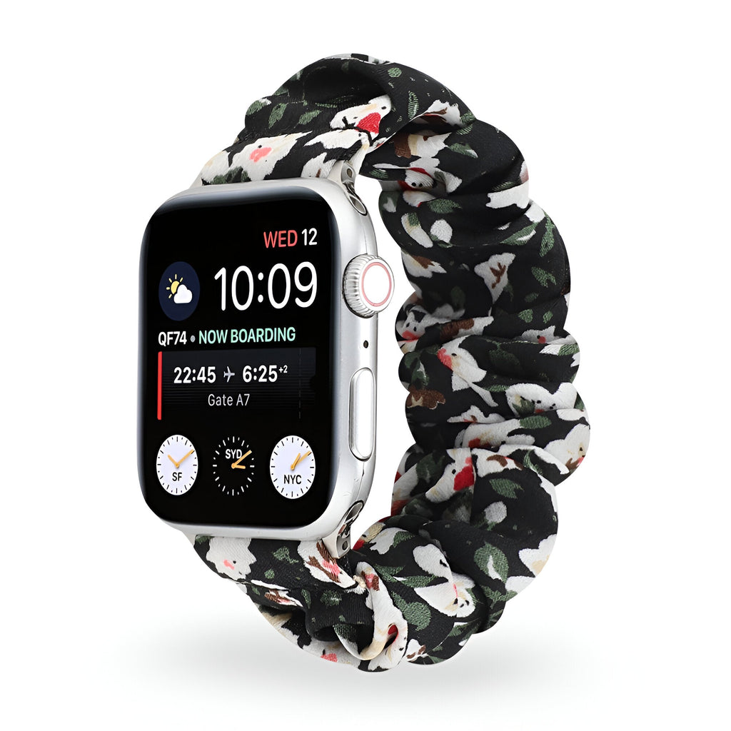 Correa Apple Watch estilo scrunchie, tela elástica con motivos florales, para mujer, modelo Nyssara