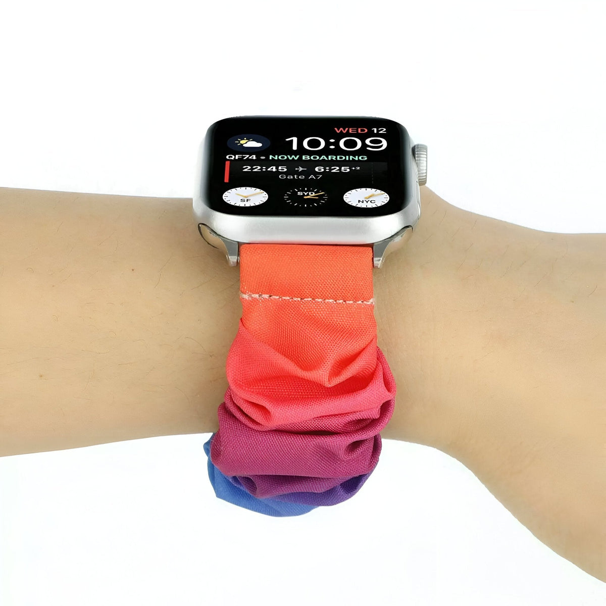 Correa Apple Watch tipo scrunchie, tela elástica con motivos, para mujer, modelo Jynara