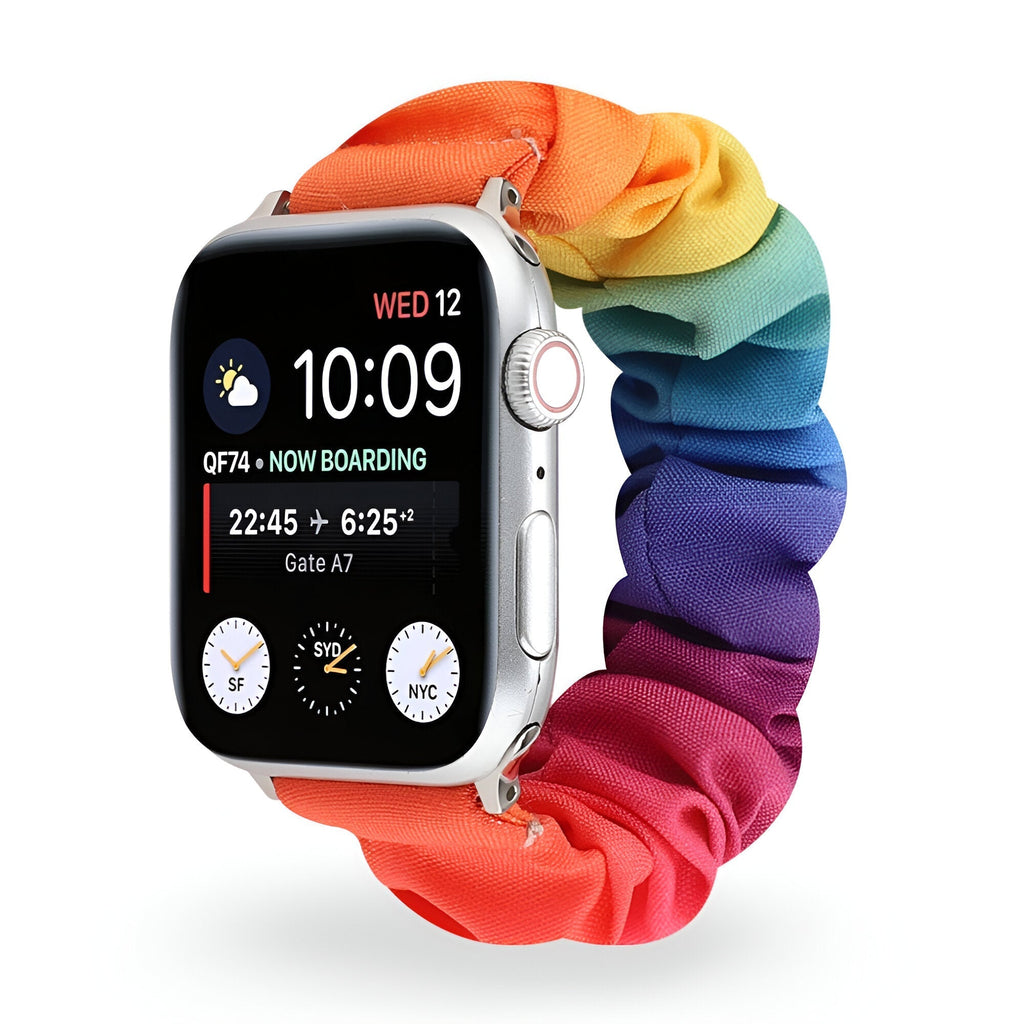 Correa Apple Watch tipo scrunchie, tela elástica con motivos, para mujer, modelo Jynara