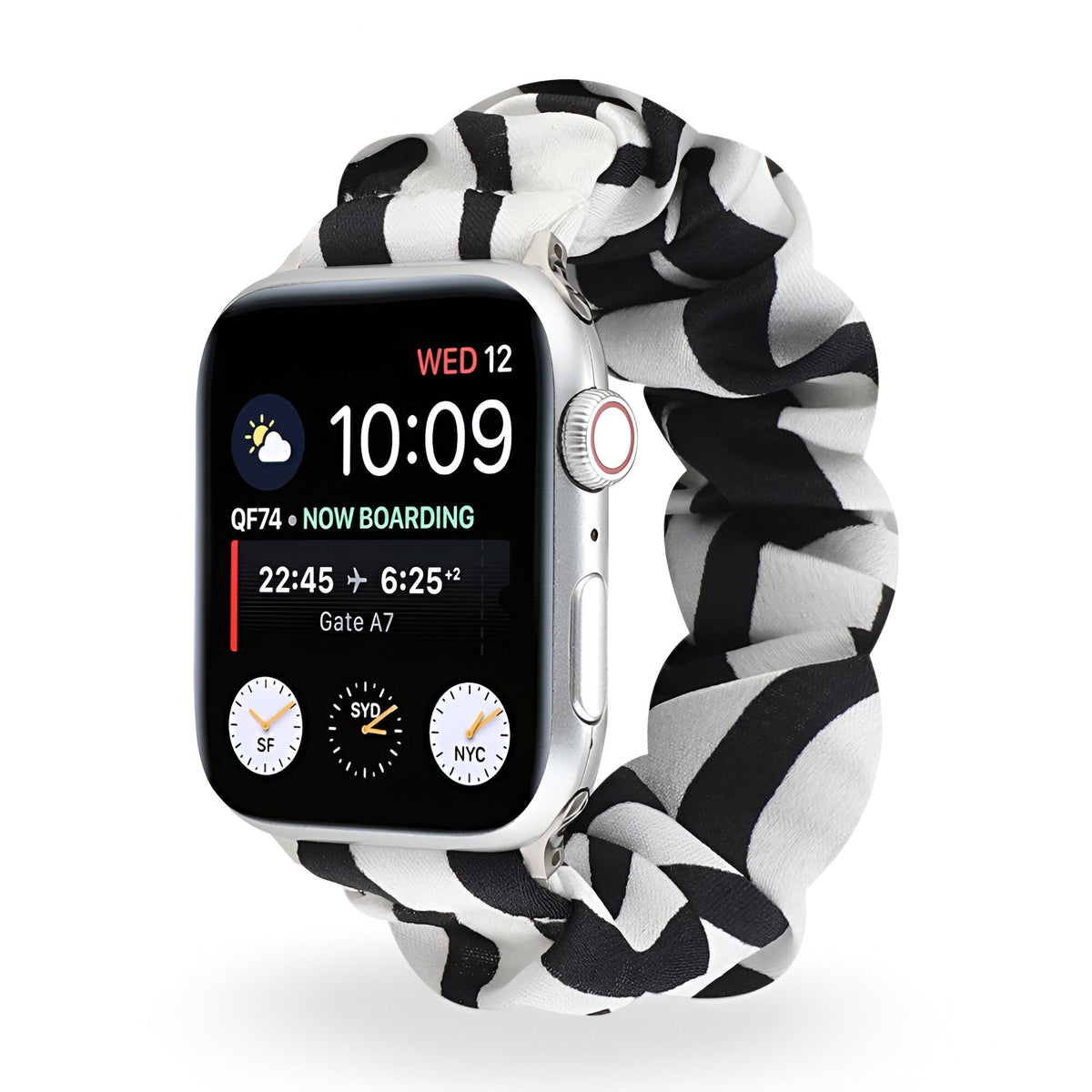 Correa Apple Watch tipo scrunchie, tela elástica con motivos, para mujer, modelo Jynara