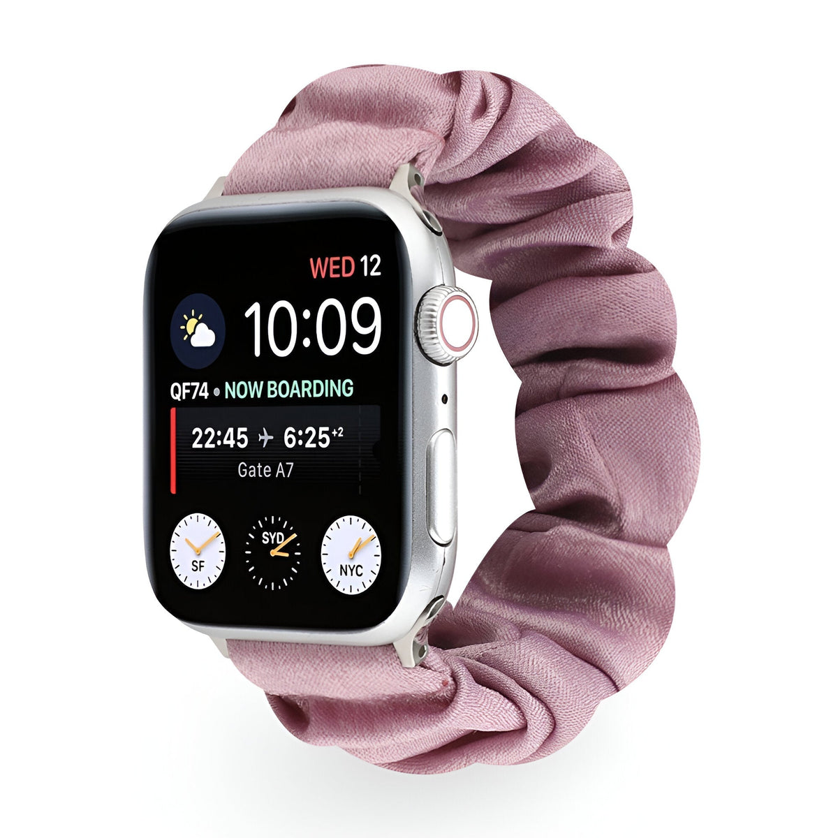 Correa Apple Watch estilo scrunchie de tela elástica, motivos variados, para mujer, modelo Nyssara
