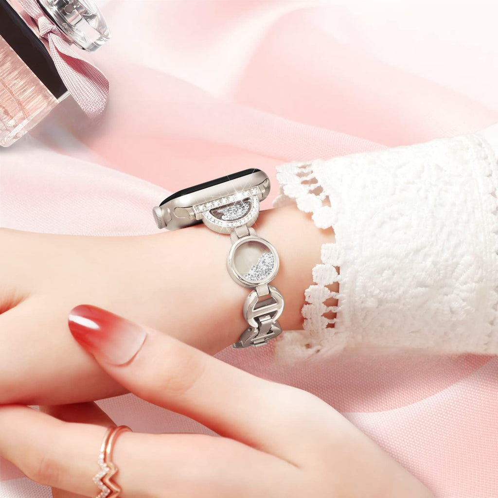 Correa Apple Watch, eslabones circulares con purpurina y circonitas, para mujer, modelo Pilar