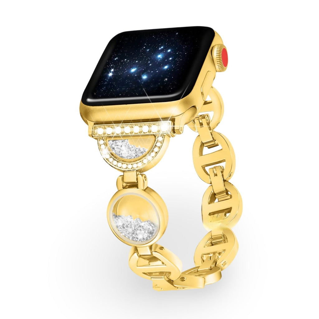 Correa Apple Watch, eslabones circulares con purpurina y circonitas, para mujer, modelo Pilar