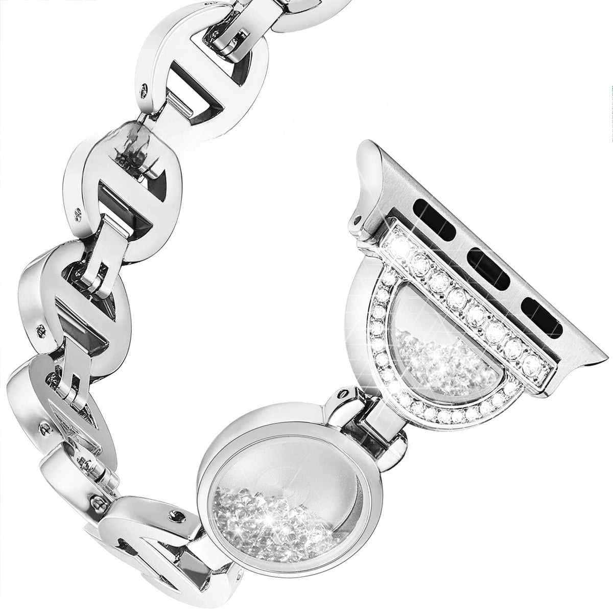 Correa Apple Watch, eslabones circulares con purpurina y circonitas, para mujer, modelo Pilar