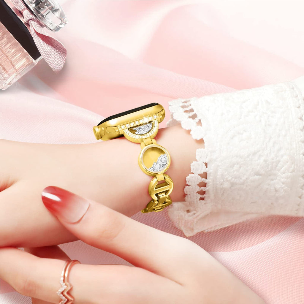 Correa Apple Watch, eslabones circulares con purpurina y circonitas, para mujer, modelo Pilar