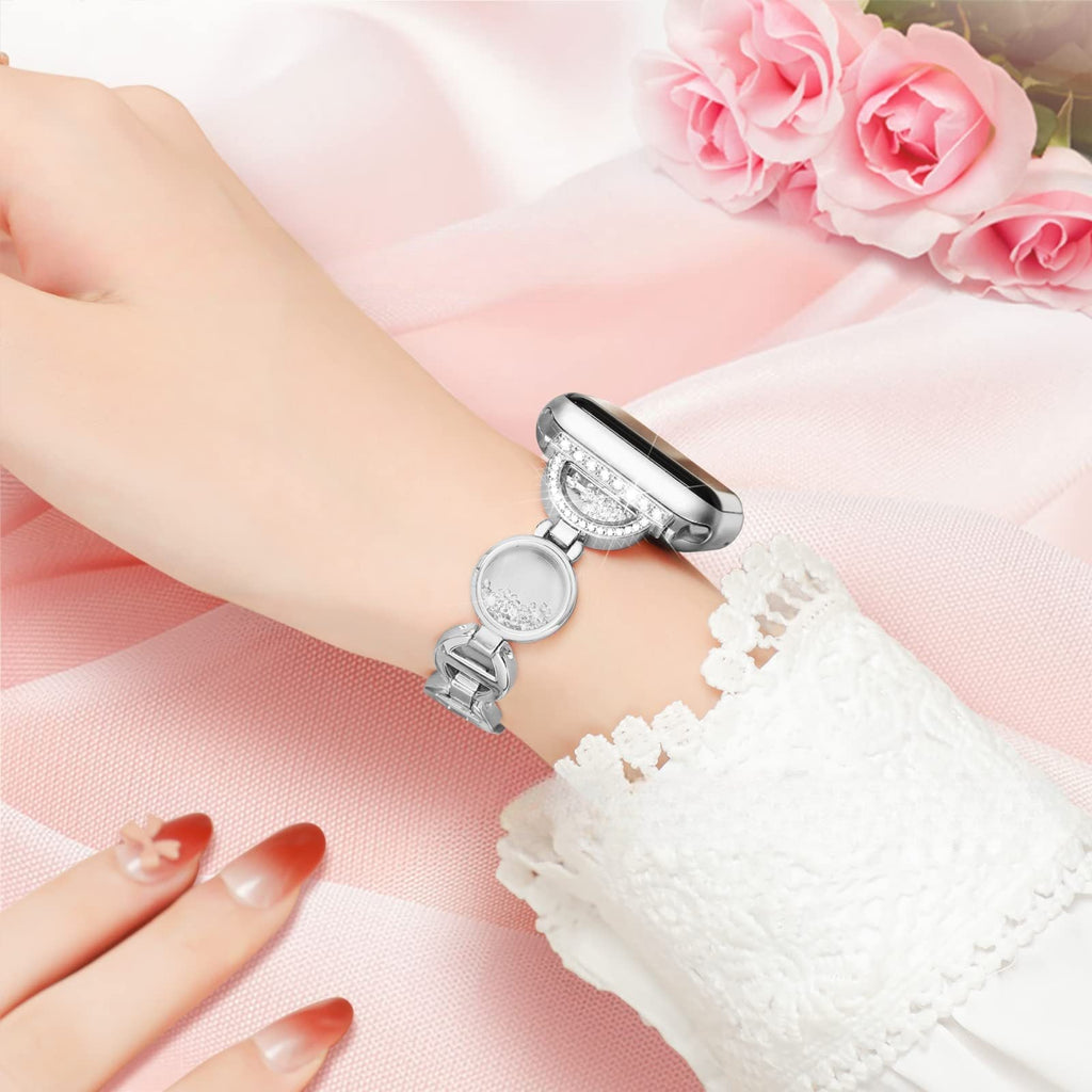 Correa Apple Watch, eslabones circulares con purpurina y circonitas, para mujer, modelo Pilar