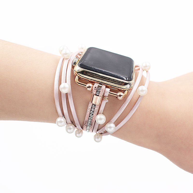 Correa Apple Watch, multicapa, con perlas, para mujer, modelo Sérine