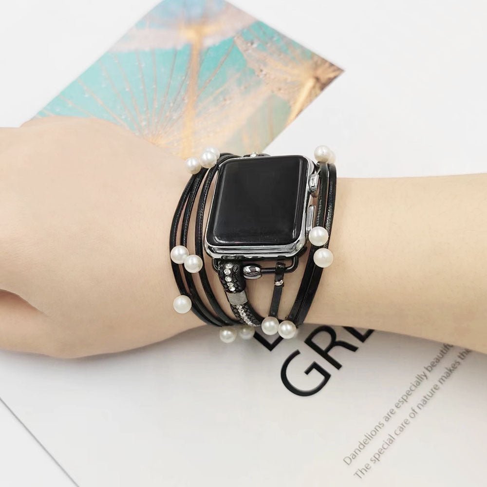 Correa Apple Watch, multicapa, con perlas, para mujer, modelo Sérine